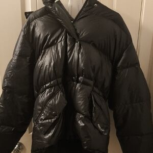 Moncler Glossy Black Quilted Puffer Jacket with Hood